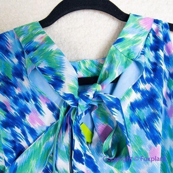 New! SAM EDELMAN Brushstroke Print‎ Mock Neck Dress - Blue Multi, size 2 - Picture 13 of 16
